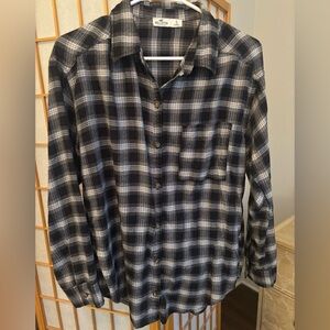 Hollister Black and Gray Plaid Button-Down Shirt